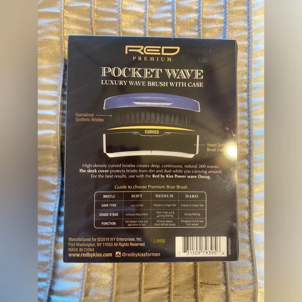 NEW - Red Premium Pocket Wave Bow Wow Curved Palm Brush Hard Bristles (Sealed)